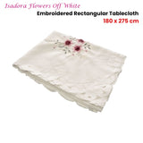 Isadora Flowers Off White Embroidered Rectangular Tablecloth 180 x 275 cm V442-UGG-TABLEC-ISADORA275-OFFWHITE-RE