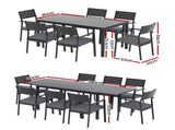 Gardeon Outdoor Dining Set 9PCS Aluminum Extendable Table Chairs Patio Furniture FF-DINING-9ALU-BK-ABC