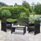 Gardeon 4 PCS Outdoor Sofa Set with Storage Cover Rattan Chair Furniture Black ODF-RATTAN-4PC-AB-BK-COVER