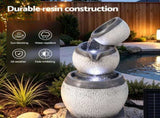 Gardeon Solar Fountain 3 Levels Cascading Bowl Water Feature 52cm Grey FOUNT-CARVED-BOWL-3LVL