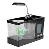 Multifunctional USB Rechargeable Mini Fish Tank Aquarium with Clock Function LED Light Black V1294-YM0727-JY05831-02