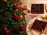 Christmas Ball Ornaments 9 Pcs Red Green Velvet Flocked Xmas Tree Decorations With Gold Snowflake, V1366-AZ2-W-13189