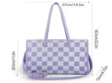 "Taro Mud Chessboard" light purple tote bag two-in-one handbag and cross-body bag, can hold a V1106-HEBB-005