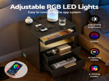 Artiss Bedside Table LED Nightstand Charging Station 2 Drawers - Black FURNI-N-BS05-LED-BK