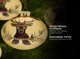 Christabelle Large Gold Glass Baubles 6Pcs with Reindeer Print Balls Christmas Tree Decoration 112_YAN205S6