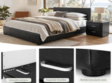 Artiss Gas Lift Queen Bed Frame and 2 Bedside Table Set Leather Black BFRAME-SET-NINO-BSIDEX2-BK