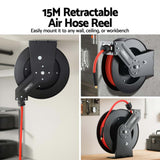 Giantz Air Hose Reel 3/8 IN x 15m Retractable Air Hose 300PSI HR-AIR-BK-15M