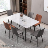 120x60cm Glossy White Minimalist Slate Kitchen Dining Table Marble Lunch Dinner Table Solid Metal V255-120GLOSSYWTABLE