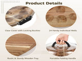 Deviled Egg Container with Lid, Wooden Deviled Egg Tray with 24 Slots, Food Carrier Platter with V1369-AZ3-W-08824