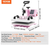 VEVOR Heat Press Machine 12x10in Heat Transfer Machine for T-Shirts Press Pink V952-YTSTHJBJF121030U8V3