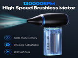 Black Portable Turbo Handheld Blower Fan - 130000RPM High-Speed Mini Fan with 5000mAh Battery V888-ELOSUNG18241