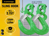 2SET 3.15T Sling Hook Heavy Duty Hammerlock/Slip Hook Kit With Swivel Winch & Safety Latch-Green V1181-SH-315T-GE