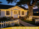 LED White Christmas Lights Outdoor, String Lights Plug in Extendable, 8 Modes Christmas Tree V1107-1246-1246-YEL-50M500