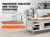 Stainless Steel Prep Table, 30 x 72 x 34 Inch, Heavy Duty Metal Worktable with 3 Adjustable Height V952-CFBXGGZTLCWJS66RVV0
