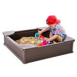 Sandbox with Cover, 48.6x48.6x12.4 in Square Sand Box, HDPE Sand Pit with 4 Corner Seating and V952-SXSLFXJCK000BU65WV0