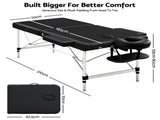 Zenses Massage Table 70cm Portable 2 Fold Aluminium Beauty Bed Black MT-ALUM-2FOLD-BK-70