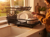 CARLA HOME 2 tier Dish Drying Rack with Drainboard & Utensil Holder for Kitchen V178-36538