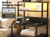 Artiss Bedside Table Tall Nightstand with Charging Station Drawers LED Black FUR-V-BS01-LED-BK