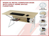 Wood & Metal Computer Desk with Shelf Home Office Furniture V63-834371