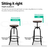 Artiss 3x Bar Stool Backless Swivel Counter Barstools 70-90cm Seat Height Adjustable Industrial BA-TW-V17-T14134-BKX3