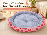 Round Pet Bed for Small Dogs and Cats, Soft Plush Calming Cat Bed with Strawberry Pattern, Cozy V888-ELOSUNG54597
