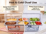 5-Star Chef 6 Pan Food Serving Display Stainless Steel Cooler Platter with Clear Roll Top Cover FD-6PAN-LID-SS
