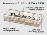 PVC Shoe Storage Box Waterproof Foldable Clear Steel Frame Under Bed Organizer, Zippered Access for V1192-AZ-W-21319