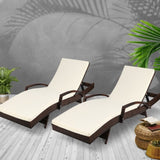 Gardeon 2PC Sun Lounge Wicker Lounger Outdoor Furniture Beach Chair Patio Adjustable Cushion Brown FF-LOUNGE-ARM-BRX2