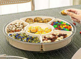 Divided Serving Tray with Lid and Handle,360 Rotatable Sealed Snackle Box,6 Compartment Food-Grade V1366-AZ2-W-17135