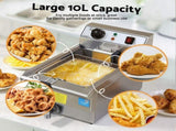 Devanti 3000W Electric Deep Fryer 10L Stainless Steel Fryer w/ Basket & Lid CDF-DR10-SINGLE-SI