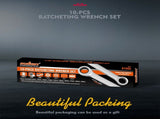 HORUSDY 9Pc Extra Long Ratchet Spanner Set Aviation Double End 8-19mm w/t Pouch V465-81056