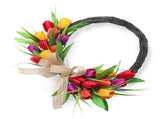 Artificial Flower Wreath 40cm Spring Summer Wreath Front Door Decoration for Indoor Outdoor Orange V1294-YM0901-3115250106611