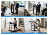 Artiss Mobile Lectern Stand, Adjustable Sit-to-Stand Presentation Podium w/ Wheels Black LPS-HY04-125-BK
