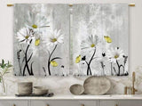 Blue Farmhouse Daisy Kitchen Curtains Wooden Flower Small Short Cafe Window Curtains Rustic Floral V1192-AZ-W-26552