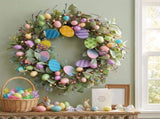 24 Inch Spring Easter Eggs Wreath with Lamb Ears Leaves for Front, Glitter Eggs Green Leaves V1258-DP02-C-2648