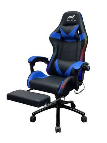Gaming Chair With Headrest and Foot Rest LED Light - Blue V957-GMCHLED001BL