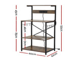 Artiss 4-Tier Kitchen Rack with 2 Power Outlets 6 Hooks Microwave Storage Shelf KR-MEL-4S-60-2AC-BKBR