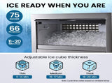 POLYCOOL Commercial Ice Maker Machine, up to 75kg/24hr, Timer & Self Cleaning Programs V219-FDSICMPY75KA