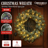 Christabelle 61cm Christmas Wreath Snowy Stamford Spruce with Coloured LED Lights Front Door De 112_NATSS61
