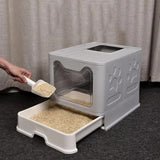 Foldable Cat Litter Box with Pull-Out Tray -Easy Cleaning and Anti-Splash Design Grey 51*41*38cm V888-ELOSUNG10445
