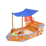 Keezi Kids Sandpit Wooden Boat Sand Pit with Canopy Bench Seat Beach Toys 165cm SAND-BOAT-160-CANOPY