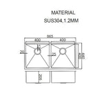865x440mm Handmade Stainless Steel Undermount / Topmount Kitchen Sink with Waste V63-770025