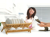 Bamboo Dish Drying Rack 2-Tier Foldable Dish Drainer with Tray Large Capacity Kitchen Counter V1366-AZ2-W-11867