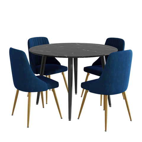 Blue Velvet Bistro Dining Set V264-DNT-405-BLK-DNC-414V-BLU-4