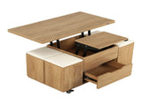 Fittro 3-in-1 Lift Top Coffee Table with 4 Chairs, Dining Table Work Desk Built-in Storage, MF-CT-W4C-NAT-AB