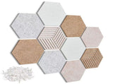 Hexagon Cork Felt Bulletin Board Tiles Self Adhesive Wall Pin Board with 40 Pushpins for Home Office V1369-AZ3-W-10355