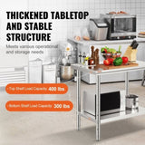 VEVOR 910x610mm Stainless Steel Kitchen Bench Commercial Work Food Prep Table V952-60X90X80CFGZT0001V0