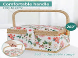 Sewing Basket with Removable Tray, Pin Cushion and Floral Fabric Organizer for Craft Supplies V1188-MS-721-283