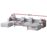 Artiss Modular Sofa Chaise Set 6-Seater Grey SBED-E-FA-02-6S-GY