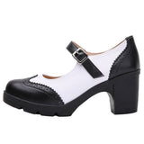 Women's Chunky Heel Shoes, 1 Pair, Black and White Design for Everyday Comfort V1370-AZ4-16338